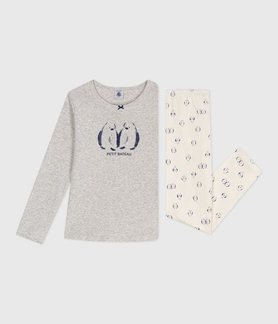 Pyjama enfant en coton imprimé pingouin gris BELUGA/blanc MULTICO