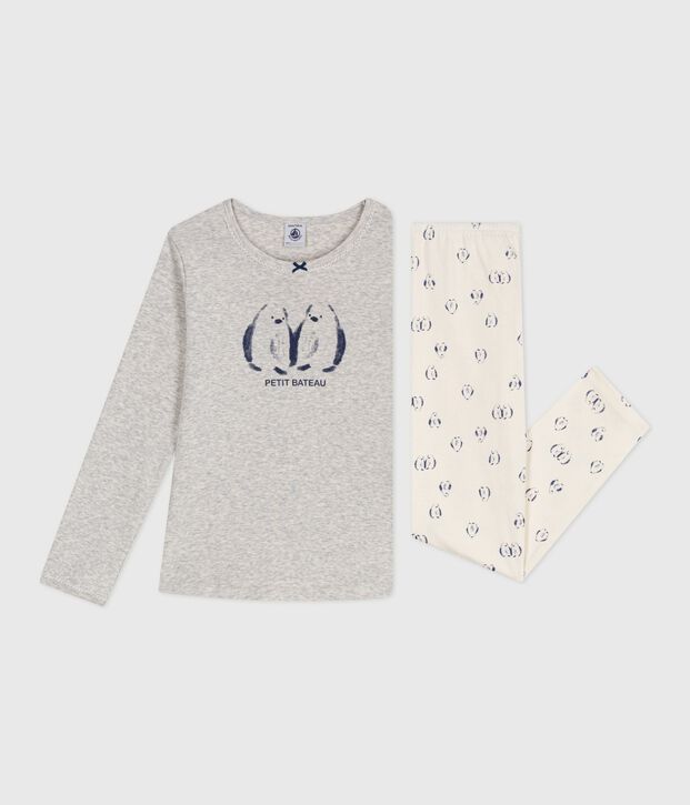 Pyjama enfant en coton imprim&eacute; pingouin gris/multicouleur