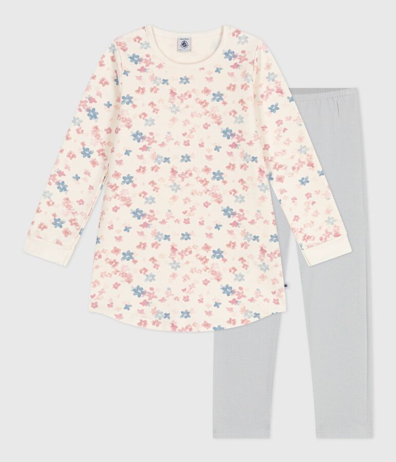 Chemise de nuit et legging enfant en molleton imprim&eacute; fleurs MILK/ MULTICO