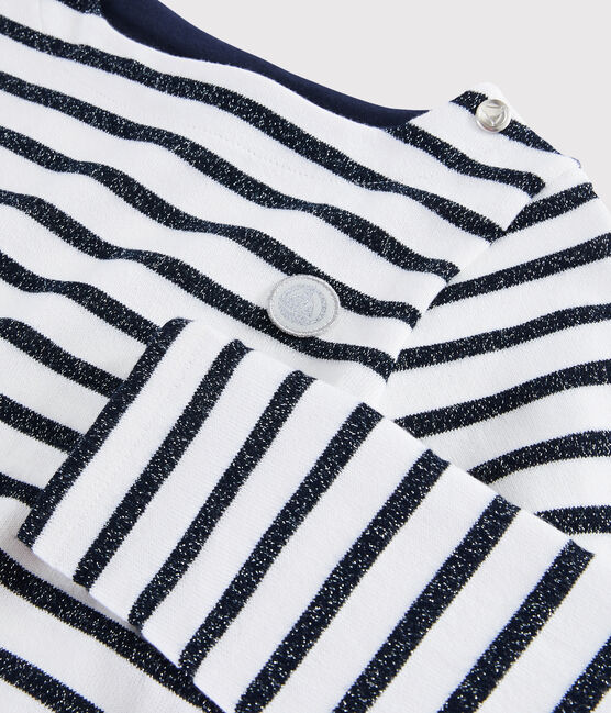 Marinière en jersey enfant fille blanc MARSHMALLOW/ SMOKING ARGENT BRILLANT