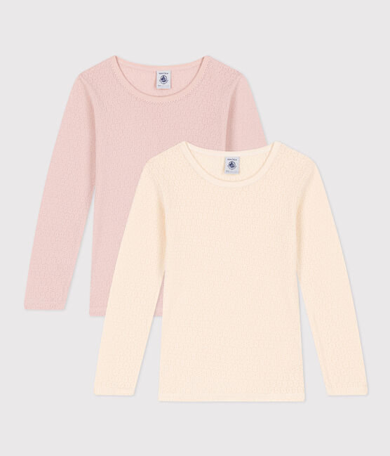 Lot de 2 tee shirts manches longues en coton ajouré petite fille variante 1