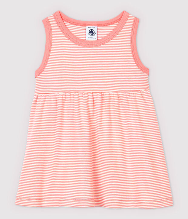 Robe ray&eacute;e sans manches en c&ocirc;te b&eacute;b&eacute; fille rose/blanc