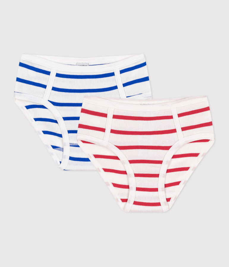 Lot de 2 culottes enfant en coton taille haute &agrave; rayures variante 1