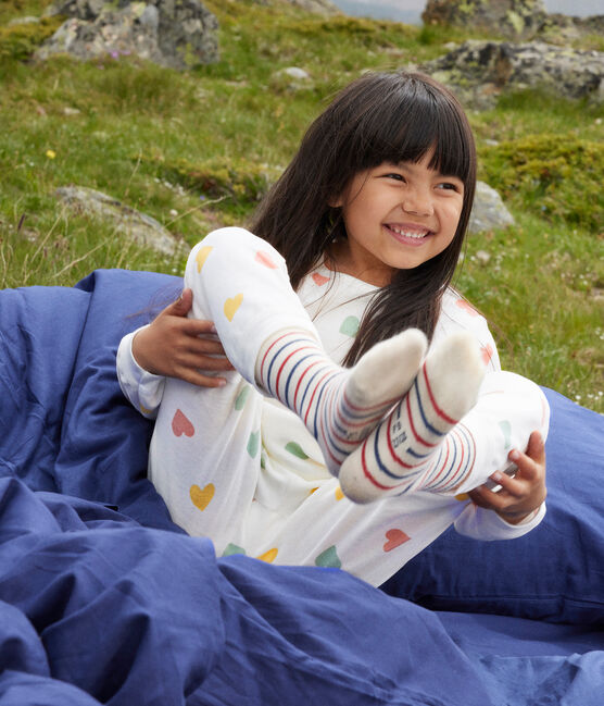 Pyjama cœur petite fille en velours blanc MARSHMALLOW/blanc MULTICO