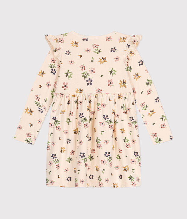 Robe manches longues en tubique enfant fille &eacute;cru/multicouleur