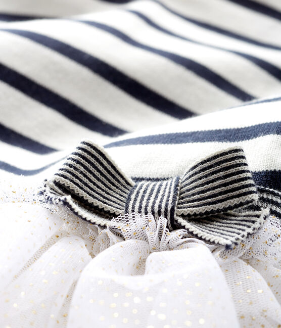 Robe manches longues bébé fille rayée blanc MARSHMALLOW/bleu SMOKING