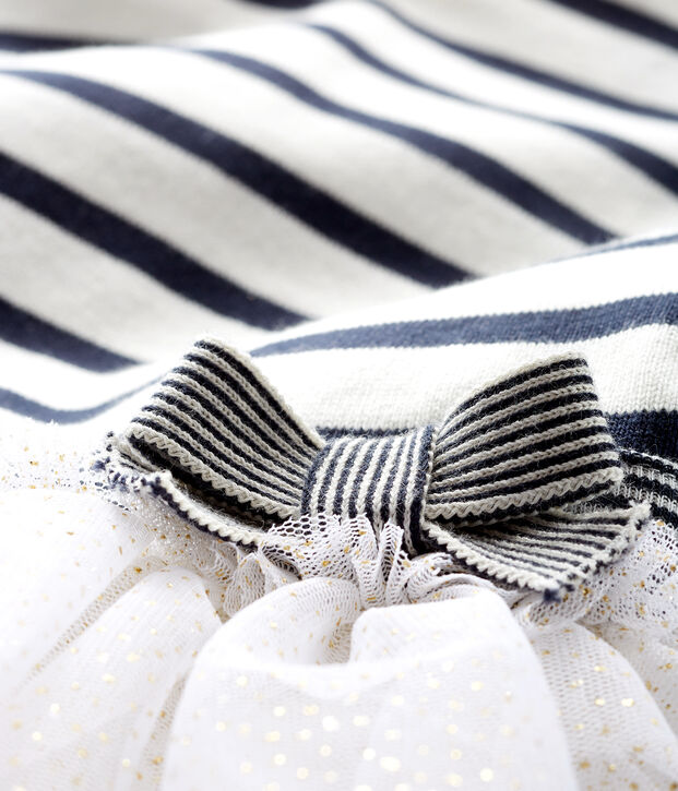 Robe manches longues b&eacute;b&eacute; fille ray&eacute;e blanc/bleu