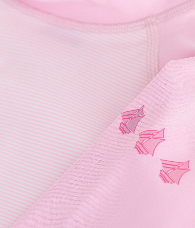 Teeshirt de bain anti uv enfant manche longue &agrave; rayures rose/blanc