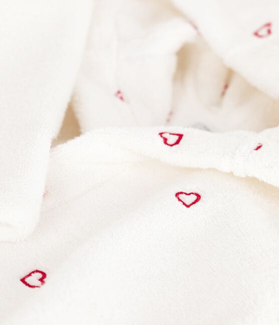 Peignoir enfant en coton éponge cœurs brodés blanc MARSHMALLOW/rouge TERKUIT