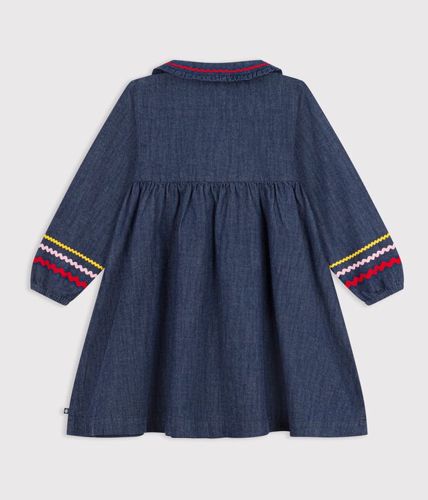 Robe enfant en denim manches longue unie bleu
