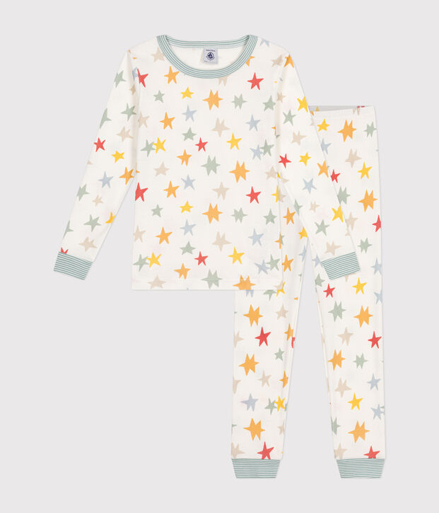 Pyjama ajust&eacute; en coton imprim&eacute; &agrave; &eacute;toiles enfant blanc/multicouleur