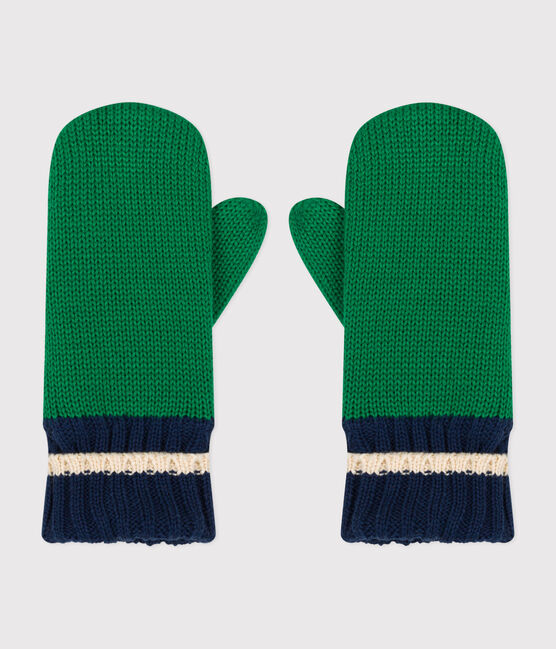 Moufles en tricot doublé en polaire enfant vert JARDIN/ MULTICO