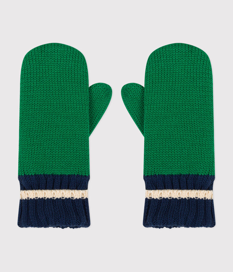 Moufles en tricot doubl&eacute; en polaire enfant vert JARDIN/ MULTICO