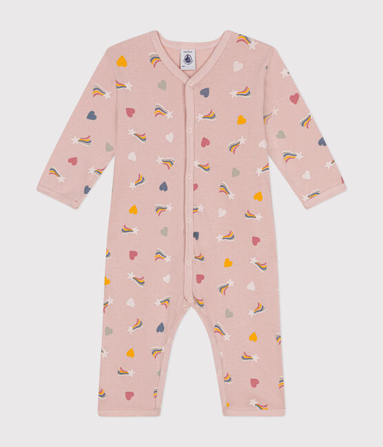 Pyjama sans pieds imprimé en coton bébé rose SALINE/blanc MULTICO