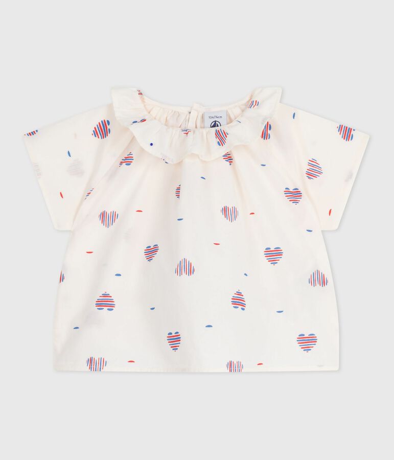 Blouse b&eacute;b&eacute; manches courtes en coton, imprim&eacute;e c&oelig;ur blanc AVALANCHE/ MULTICO