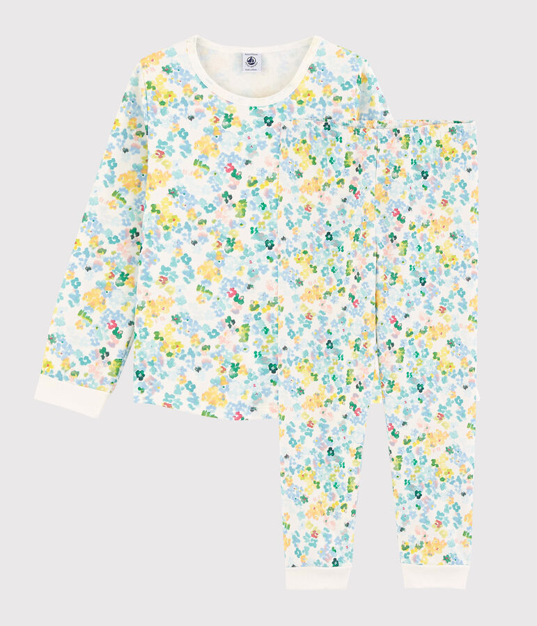Pyjama &agrave; fleurs aquarell&eacute;es petite fille en molleton blanc MARSHMALLOW/blanc MULTICO