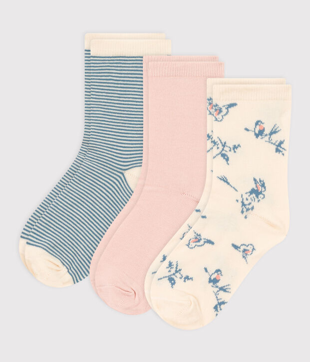 Lot de 3 paires de chaussettes oiseaux enfant fille multicouleur
