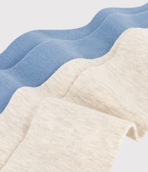 Lot de 2 paires de collants enfant en jersey de coton bleu/beige