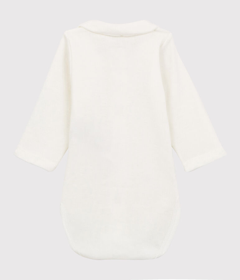 Body &agrave; col brod&eacute; b&eacute;b&eacute; en coton biologique blanc