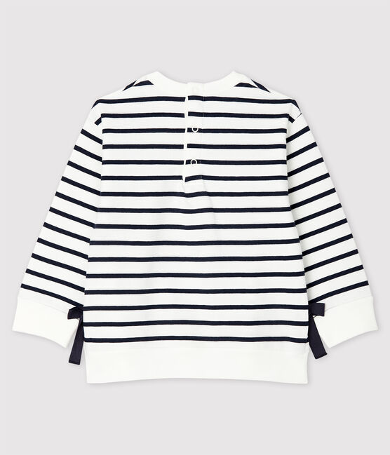 Marinière manches longues en jersey bébé fille. blanc MARSHMALLOW/bleu SMOKING