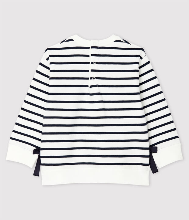 Marini&egrave;re manches longues en jersey b&eacute;b&eacute; fille. blanc/bleu