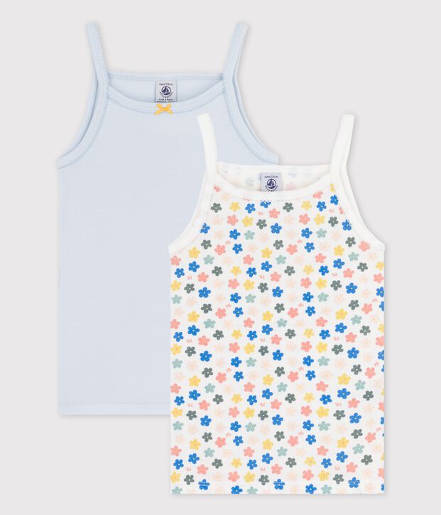 Lot de 2 chemises &agrave; bretelles fleurs r&eacute;tro phosphorescents petite fille en coton multicouleur
