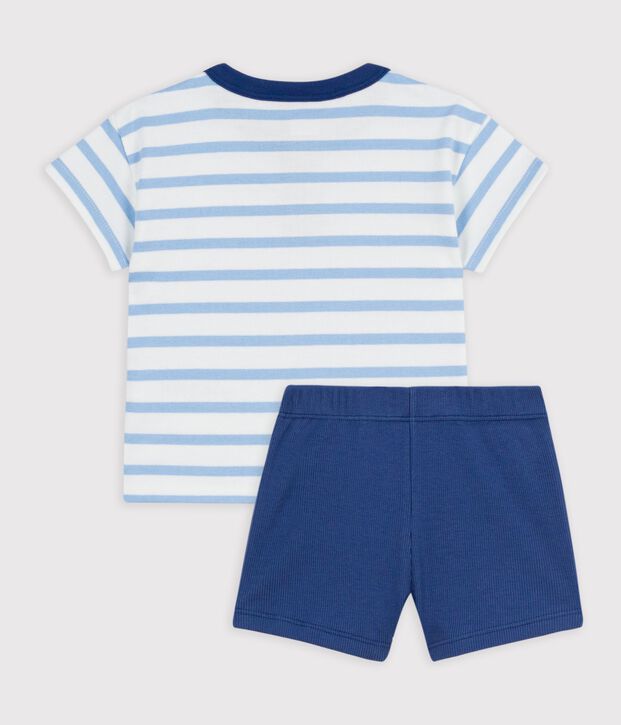 Ensemble cadeau b&eacute;b&eacute; en coton : ensemble 2 pi&egrave;ces blanc/multicouleur