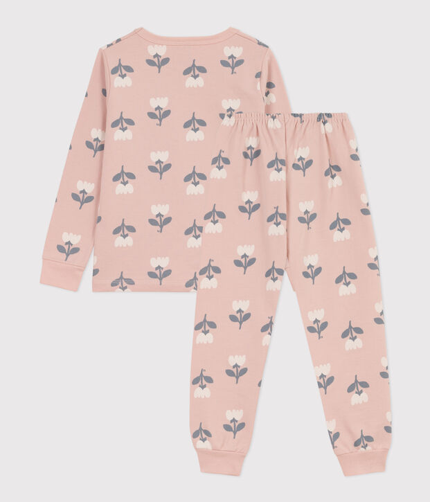 Pyjama tulipes en molleton petite fille rose/multicouleur