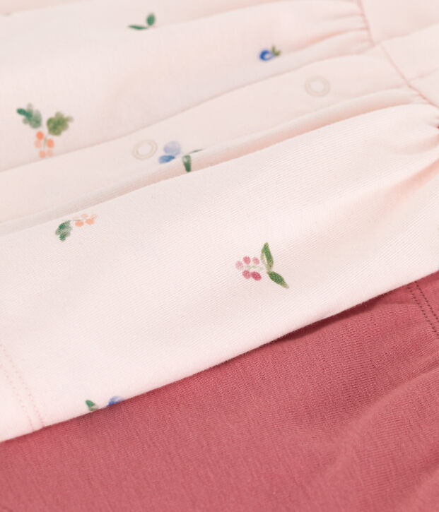 Ensemble naissance deux pi&egrave;ces en coton avec blouse volant&eacute; rose/multicouleur