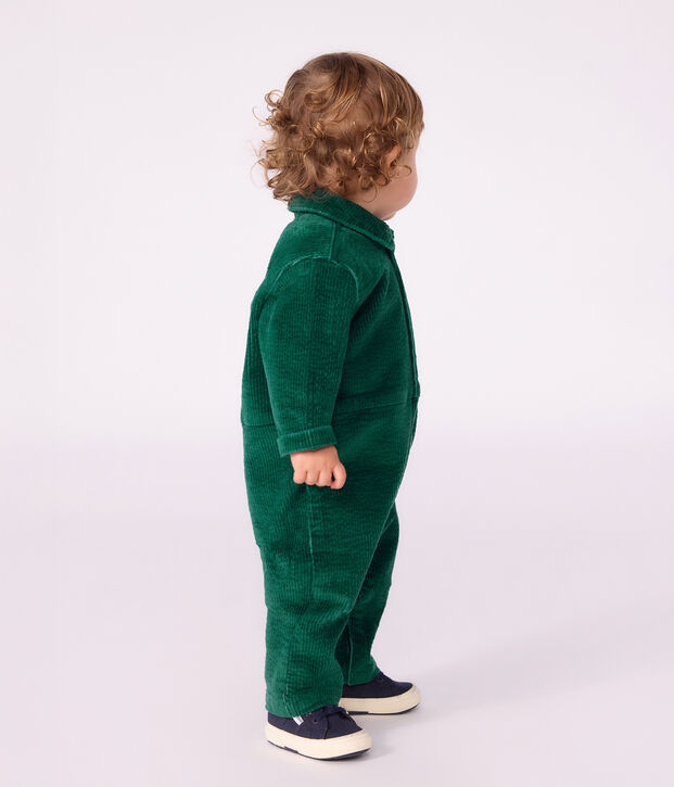 Combinaison longue b&eacute;b&eacute; en velours uni vert