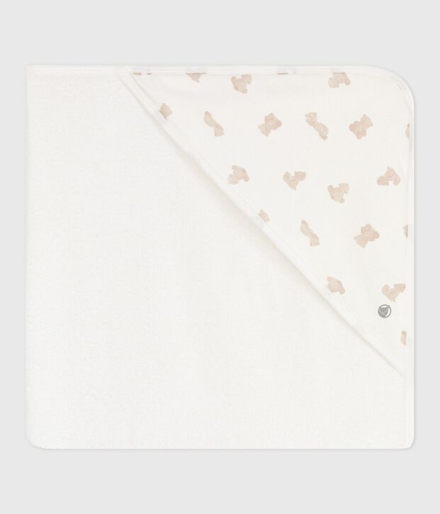 Carr&eacute; de bain b&eacute;b&eacute; en coton blanc/BRUN