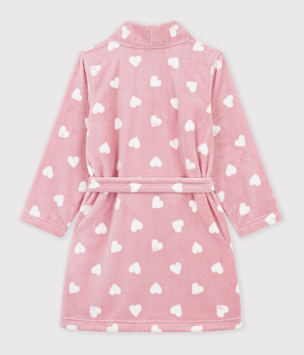Robe de chambre enfant en polaire imprim&eacute;e rose/blanc
