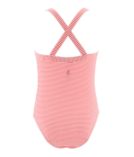 Maillot de bain 1 pièce enfant fille rose GROSEILLER/blanc MARSHMALLOW