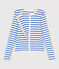 Cardigan femme en coton uni blanc/bleu