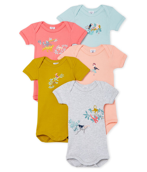 Lot de 5 bodies manches courtes b&eacute;b&eacute; fille multicouleur
