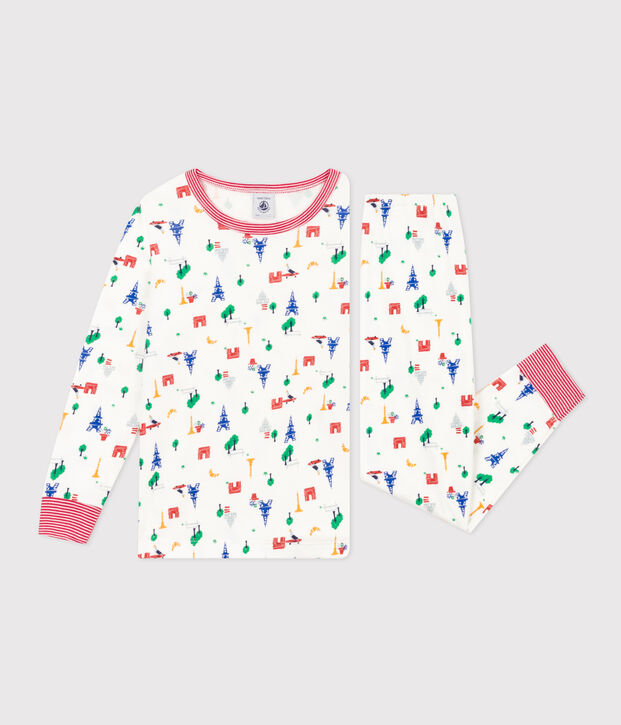Pyjama imprim&eacute; motif Paris en coton enfant blanc/multicouleur