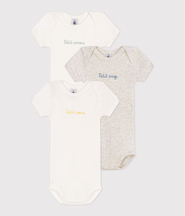 Lot de 3 bodies manches courtes en coton petit c&oelig;ur b&eacute;b&eacute; multicouleur