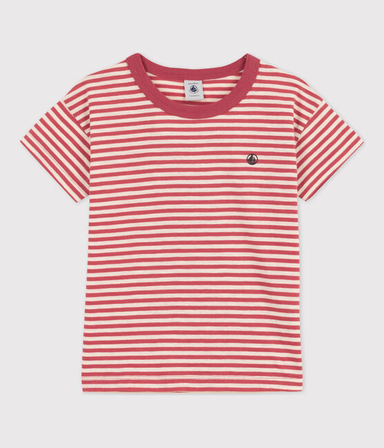 Tee-shirt rayé en coton enfant garçon rose PAPI/beige AVALANCHE
