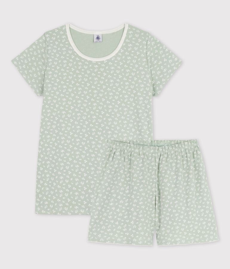 Pyjacourt fleurs fille en coton vert HERBIER/ MARSHMALLOW
