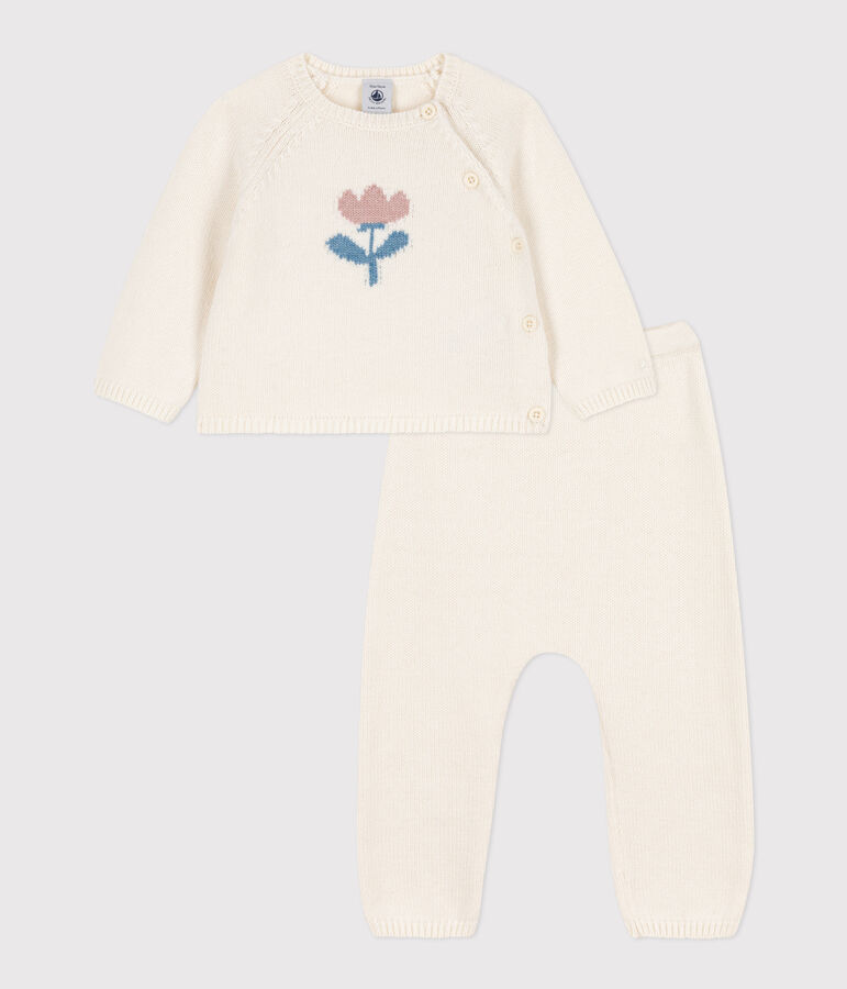 Ensemble en tricot laine et coton b&eacute;b&eacute; blanc MARSHMALLOW