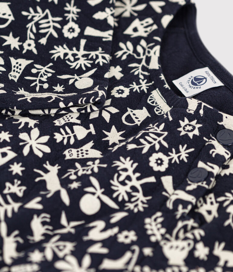 Robe manches longues en tubique imprim&eacute; enfant fille bleu/&eacute;cru