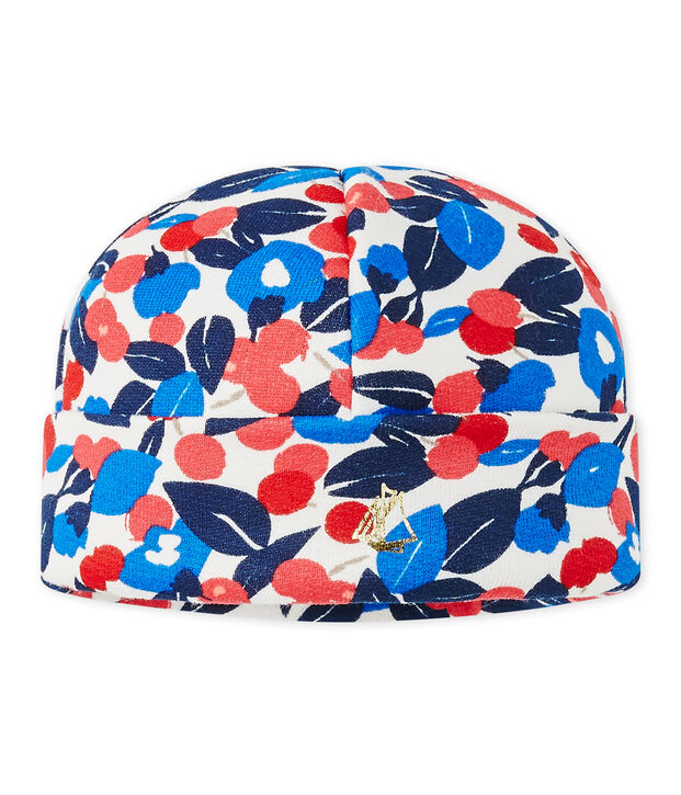 Bonnet b&eacute;b&eacute; fille en molleton imprim&eacute; blanc/multicouleur