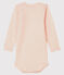 Body manches longues à rayures bébé en laine et coton rose CHARME/blanc MARSHMALLOW