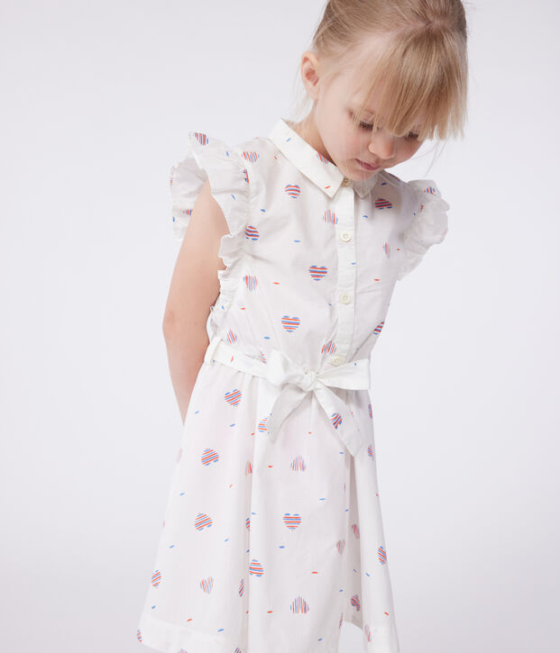 Robe enfant sans manches en coton c&oelig;urs &eacute;cru/multicouleur