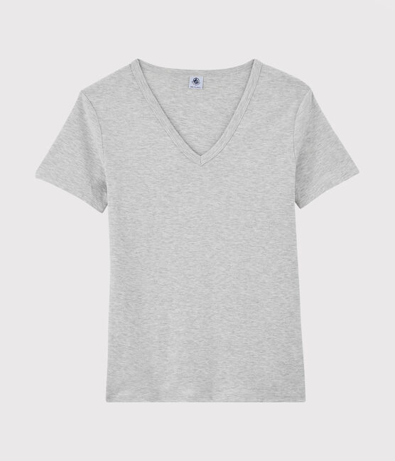 T-shirt col V iconique en coton Femme gris BELUGA CHINE