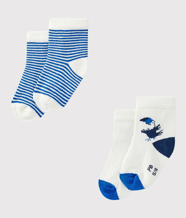 Lot de 2 paires de chaussettes b&eacute;b&eacute; gar&ccedil;on blanc