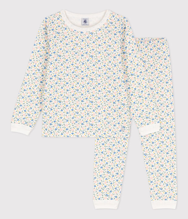 Pyjama fleurs en tubique petite fille blanc/multicouleur