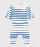 Ensemble 2 pièces marinière bébé en tricot laine et coton blanc MARSHMALLOW/bleu ALASKA