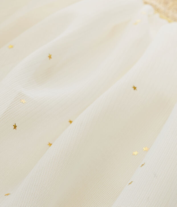 Jupe fille en tulle &eacute;toil&eacute; blanc/jaune