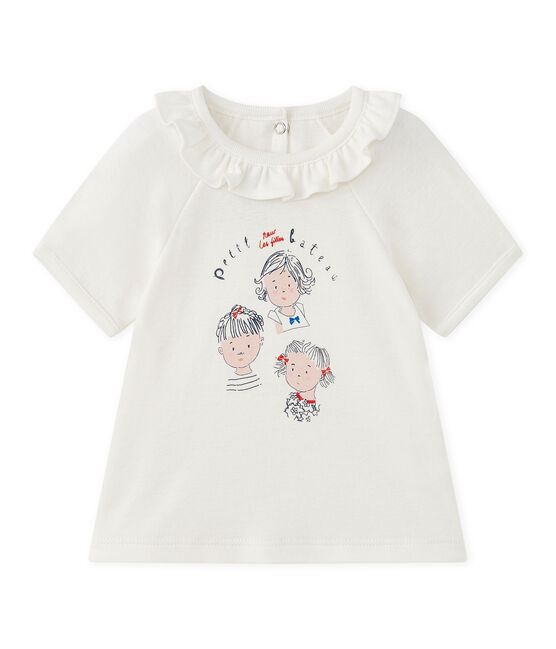 Tee-shirt bébé fille manches courtes blanc MARSHMALLOW/bleu SMOKING